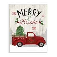 Stupell Indisry Merry & Bright fraza Red Truck Holiday Forest, 19, Dizajn Louise Allen Designs