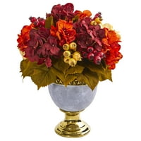 Gotovo prirodni 16 ”crvena hortenzijska bobica umjetnog cvjetnog aranžmana u ukrasnoj urni