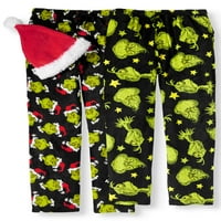 Muške pidžama hlače dr. Seussa s grinchom i šeširom Djeda Mraza