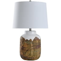 Canyon - Teksturirana cilindra keramička stolna svjetiljka s konusnom nijansom bubnja - smeđa i bijela završna obrada