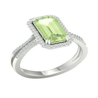 Carski dragi kamen Bijelo zlato 10k smaragdni rez zeleni ametist _ dijamant _ ženski prsten