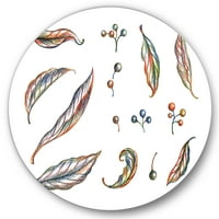 DesignTart 'lišće i bobice divljeg grožđa' Boem i eklektični krug metal zidna umjetnost - disk od 29