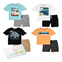 Djeca iz Ganimals Boys majice i kratke hlače kratkih rukava, poklon kutija za djecu, 8-komad odjeće, veličine 4-10