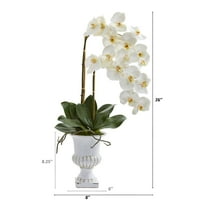 26 inča. Umjetni sastav dvostruke orhideje phalaenopsis u bijeloj vazi