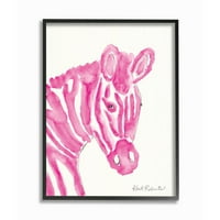 Dječji akvarelni portret zebre u ružičastoj pruzi s uokvirenom životinjom zoološkog vrta, dizajn Kate Roberts, 24