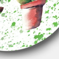 DesignArt 'Tri kaktusa u glinenim posudama s tradicionalnim metalnim zidom od kruga zelenih točkica - disk od 36