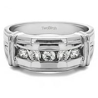 Dvobirch Sterling Silver Muški vjenčani modni prsten s kubičnim cirkonijom